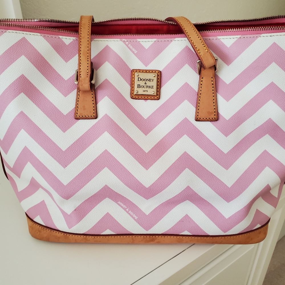 Dooney & Bourke Pink and White Chevron Tote